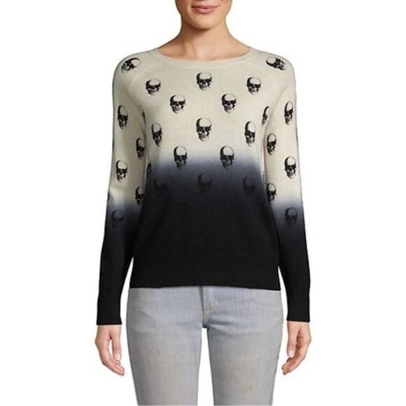 Skull Cashmere Dip Dye Ombre Skull Print Sweater Size XS - Picture 7 of 9